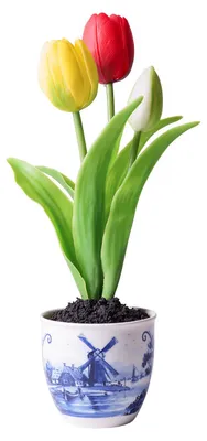 Productafbeelding van Heinen Delfts Blauw – Bloempot met tulpenmotief