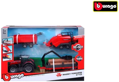 Image de Tracteur jouet Bburago Massey Ferguson avec 3 remorques à friction