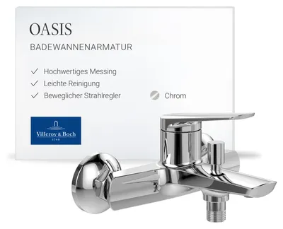 Immagine prodotto di Miscelatore per vasca da bagno Villeroy & Boch Oasis, da montare a parete – Cromo