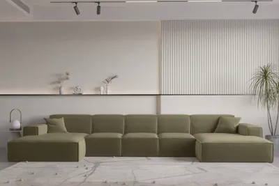 Produktbild von Wohnlandschaft U-Form CELES PREMIUM XL in Stoff Opera Velvet Olivgrün