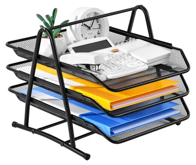 Image de Organisateur de bureau en maille - Organisateur à papier à 4 niveaux pour la maison et le bureau