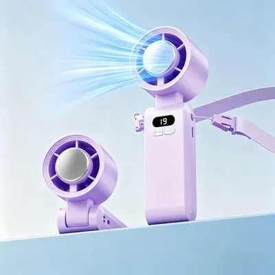 Produktbild von 3‑in‑1 Handventilator, Tragbarer Ventilator 5000mAh mit Kühlplatte ,1-199 Geschwindigkeiten, für Reisen und Alltag, Outdoor Camping Wandern, Lila