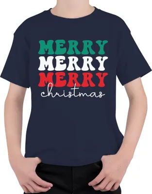Produktbild von Merry Merry Merry Christmas - Weihnachten Weihnachtsgeschenk Christmas Uni Kinder T-Shirt, Navy, 128