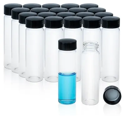 Imagen del producto de 20 unidades de frascos de vidrio transparentes de 40 ml con tapa negra
