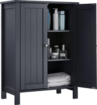Produktbild von VASAGLE Badschrank doppeltürig 80 x 60 x 30 cm aus MDF mit 2 verstellbare Einlegeböden  Schuhschrank Badezimmerschrank grau BCB60GY