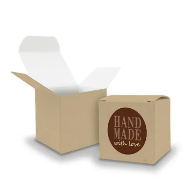 Produktbild von SET HandMADE with Love (Motiv10) 24xFaltschachtel Würfel 6,5cm BRAUN + Sticker