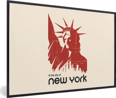 Produktbild von MuchoWow® MuchoWow® Gerahmtes Poster New York - Rot - Freiheitsstatue 90x60 cm - Poster mit zchwarzem Bilderrahmen - Fotorahmen - Foto-Plakat