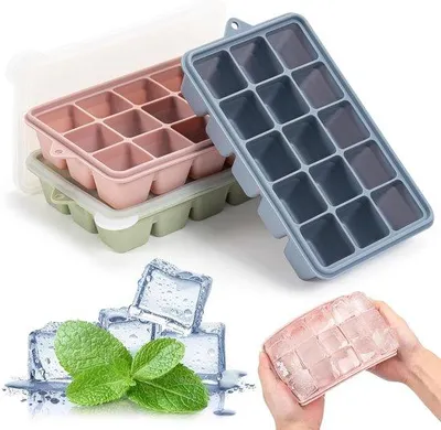Produktbild von Famanu Eiswürfelformen Set – 3 Silikonformen mit Deckel, BPA-frei, für Cocktails und Babynahrung
