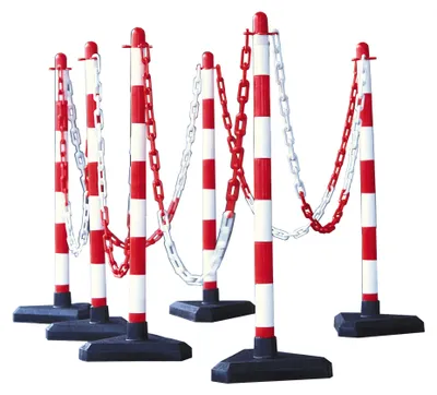 Produktbild von Moravia Kettenständer Set mit Dreiecksfuß rot/weiß 10 m Kette + 10 Verbinder + Haken 6 Stk.