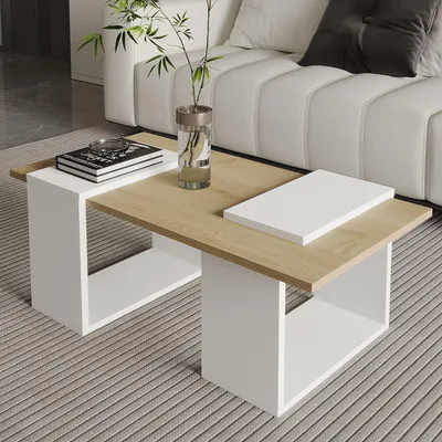Obrázok produktu pre Skye Decor, kvalitný konferenčný stolík, 90 x 37 x 46,6 cm, biela a dubová farba Saphir | 100 % melamínom potiahnutá drevotriesková doska, hrúbka 18 mm | Ideálny do moderného interiéru, elegantný a funkčný.