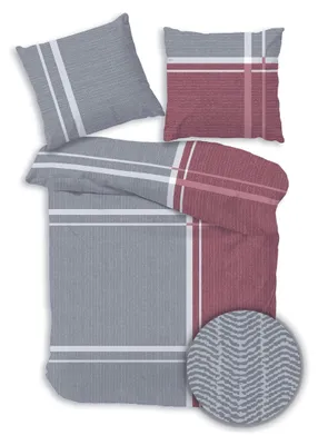 Produktbild von Dobnig Bettwäsche Flanell - Streifen 135 x 200 cm silber gestreift, silber, rot