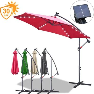Produktbild von Yakimz Sonnenschirm mit LED Beleuchtung Ampelschirm 300 cm Garten Schirm Pavillon - Rot