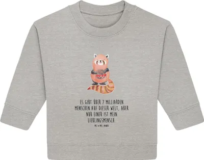 Produktbild von Mr. & Mrs. Panda Organic Baby Pullover Roter Panda 6. - 12. Monat - Heather Grey - Geschenk, Liebling, Rot, Lieblingsmensch, Bullover, Liebe, Lustige Sprüche, Herz