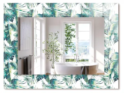 Produktbild von Grüne tropische Blätter – Rechteckiger Spiegel mit Druck 80x60 cm – Modern - Dekorativ für die Wand