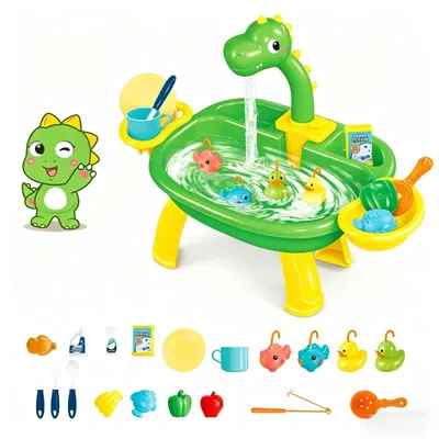 Produktbild von Zimilo Kinder Wasserspiel Spüle mit Wasserpumpe, Automatischer Wasserkreislauf, 180° Wasserhahn, Großes Becken, Zubehör Set Lernspielzeug, Grün