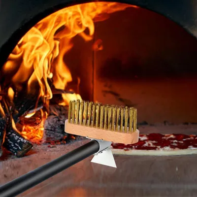 Produktbild von Pizzaofenbürste mit Schaber - Grillbürste mit Messingborsten - 89 cm oder 129 cm