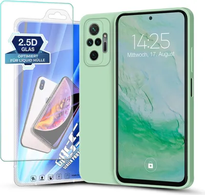 Produktbild von Hülle für Xiaomi Redmi Note 10 Pro mit 9H Displayglas Displayschutz Plus Case Cover Bumper Silikon Softgrip Schutzhülle Farbe: Türkis