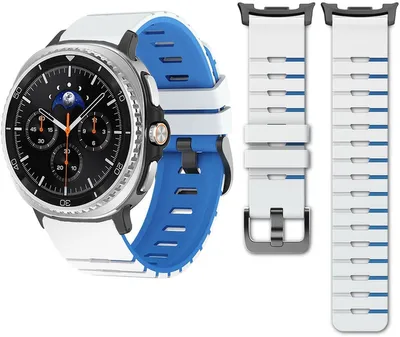 Produktbild von FFO2World Silikon-Uhrenarmband in Klaviertastenoptik für Samsung Galaxy Watch 8 40/44 mm & Classic 46 mm – Sportlich, zweifarbig Weiß/Blau