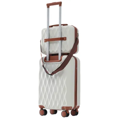 Produktbild von Flieks Kofferset 2 tlg., Reisekofferset mit Kosmetiktasche Rautenmuster, Trolleyset mit 4 Rollen und TSA Schloss, Hartschale Trolley S-M, Weiß