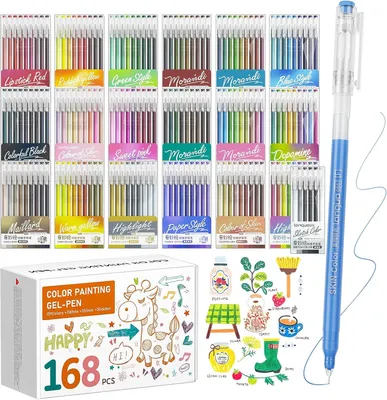 Productafbeelding van Gelstiften - Set van 168 - 0,5 mm fijne punt - 162 kleuren (159 + 3 wit/3 zilver/3 goud) gelstiften