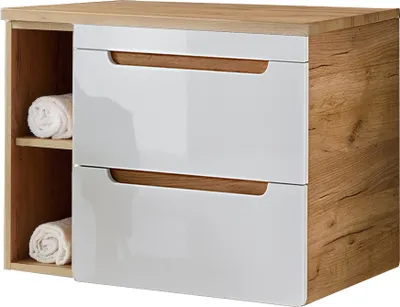 Produktbild von Waschtisch-Unterschrank 81 cm LUTON-56, Hochglanz weiß mit Wotan Eiche Nb., B/H/T ca. 81/61,5/46 cm