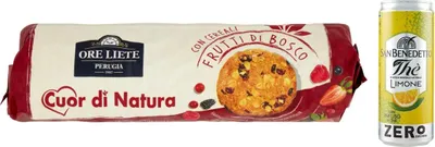 Produktbild von 12er-Pack Ore Liete Cuor di Natura Biscotti con Cereali,Kekse mit Getreide und Beeren,ohne Zuckerzusatz,250g + 1er-Pack San Benedetto Eistee mit Zitrone Ohne Zucker 330ml Dose