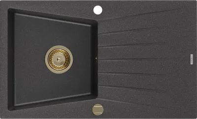 Produktbild von Mexen Cesar Granitspüle mit einem Becken und einer Abtropffläche 775 x 470 mm, Schwarz gesprenkelt, Siphon Gold - 6514771010-76-