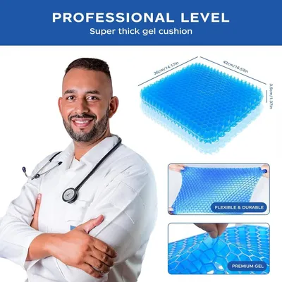Imagen del producto de Cojín ergonómico de gel para asiento y espalda, de 42x36x4 cm, ortopédico, ideal para sillas de ruedas y oficinas
