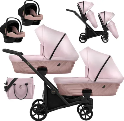 Produktbild von Kinderwagen IVENTO DUO 3 in 1 Komplettset Zwillingskinderwagen Geschwisterwagen Zwillingsbuggy Doppelkinderwagen (Pink Metalic, Rahmenfarbe: schwarz)
