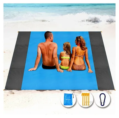 Produktbild von Stranddecke Extra Groß 200cm x 250cm für Strandurlaub, Reisen und Camping, Leicht und Tragbar, Schnelltrocknend, Sandfrei und Wasserdicht - Blau