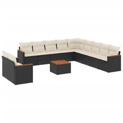 Produktbild von vidaXL 12-tlg. Garten-Sofagarnitur mit Kissen Schwarz Poly Rattan