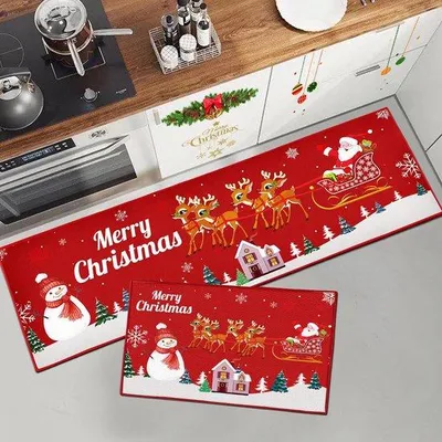 Produktbild von Unyqoos® waschbarer Weihnachtsteppich mit rutschfestem und Weihnachtsmann-Muster für verschiedene Bereiche
