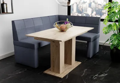 Productafbeelding van Eckbankset 168x128 cm BLAKE L, bekleding: stof Soro, donkergrijs / Eettafel DANTE, afwerking: Sonoma