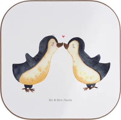 Produktbild von Mr. & Mrs. Panda Tischuntersetzer Pinguin Liebe - Weiß - Geschenk, Coaster, Tassenuntersetzer, Pinguine, Freund, Untersetzer Glas, Vertraut, Tassen, gläseruntersetzer