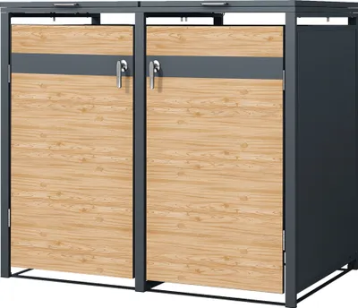 Obrázek produktu pro ML-Design 2-košový box na 2 koše 240L 132x80x116,3 cm antracitový modřínový vzhled, ocel, odolný proti povětrnostním vlivům/uzamykatelný