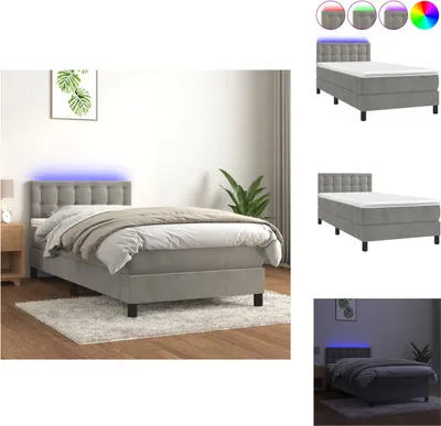 Produktbild von vidaXL Boxspringbett mit Matratze & LED Hellgrau 80x200 cm Samt -  Betten & Bettgestelle