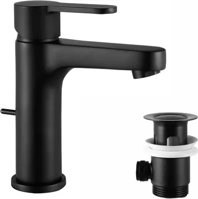 Produktbild von Cecipa Sensor Wasserhahn Bad Waschtischarmatur mit Zugstange, automatische Waschbeckenarmatur Schwarz Neoperl, Badarmatur Kalt Warm Mischbatterie M