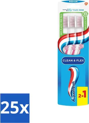 Produktbild von Aquafresh Zahnbürste Clean & Flex Medium 3 Stück - Vorteilspack - 25 Stücke