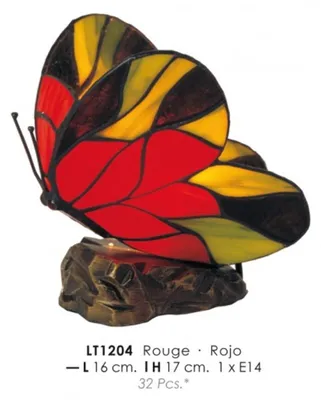 Produktbild von Casa Padrino Tiffany Tischleuchte Schmetterling Rot Ø 16 x H. 17 cm - Tiffany Deko Leuchte