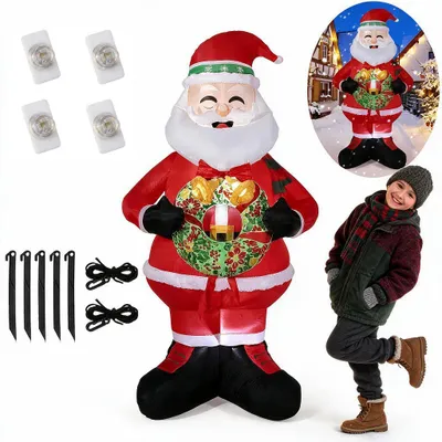 Produktbild von Aufblasbarer Weihnachtsmann 150cm mit Kranz LED Beleuchtung IP44 Außen Weihnachtsdeko Santa Nikolaus Weihnachtsfigur Garten Deko Christmas