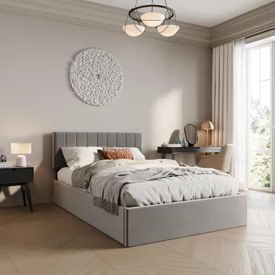 Obrázek produktu pro Čalouněná postel 140x200 cm s úložným prostorem a lamelovým roštem Manželská postel s hydraulickým roštem Čalouněná postel Postel s úložným prostorem Robustní rám postele | 200x140 cm světle šedý samet