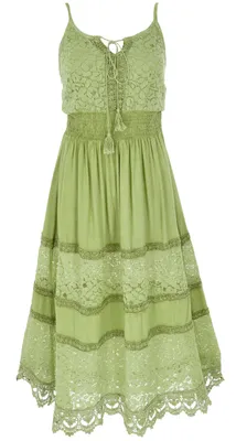 Produktbild von Besticktes Boho Sommerkleid, Langes Besticktes Kleid - Grün, Damen, Viskose, Kleider