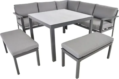 Image de Ensemble d'angle pour salon - Aluminium - Gris - 4 pièces - 85x39x36cm