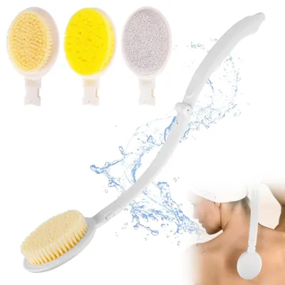 Immagine prodotto di Spazzola per la schiena con manico lungo - Spazzola da doccia 3-in-1