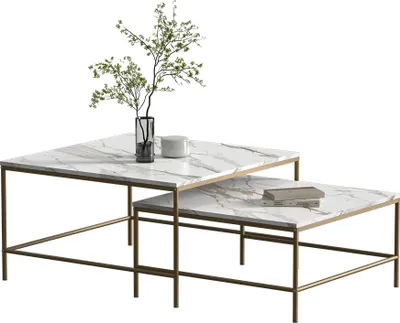 Produktbild von Couchtisch-Set Vicco Ramio Weiß/Gold 80 x 80 cm 2 Teile, Model 56193