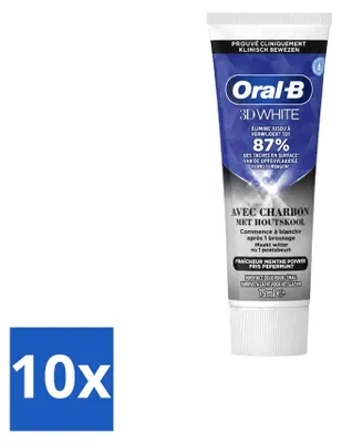 Produktbild von 10 x Oral-B 3D White Houtskool Tandpasta - Whitening und Tiefenreinigung - 75 ml - Vorteilspackung - 10 Stücke