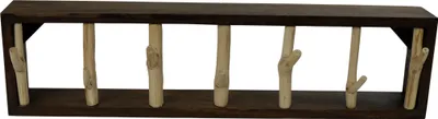 Image de Porte-manteau mural en bois massif de mangoustan fait main en Thaïlande L60xL15xH7cm