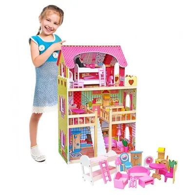 Produktbild von 4iQ Holzpuppenhaus LENA für Kinder 59x30x90 cm
