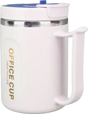 Imagen del producto de Taza térmica de acero inoxidable 304, doble capa, con asa, tapa y cuchara, color azul