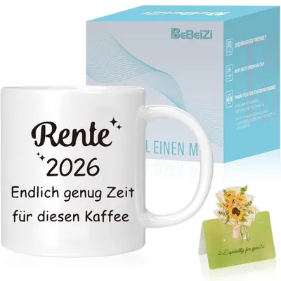 Image de Tasse à café, slogan "Rente 2026", motif, 330 ml, céramique, blanche
